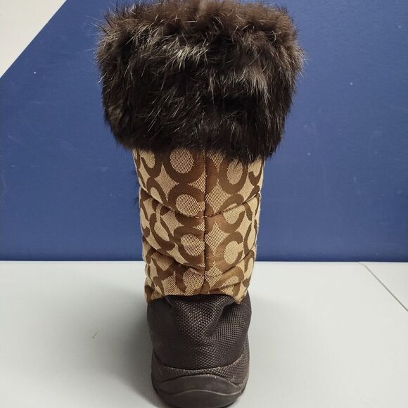 Coach Jennie Signature Winter Boots Womens Sz 9.5 Brown Black Rabbit Fur Lace Up - Picture 5 of 15